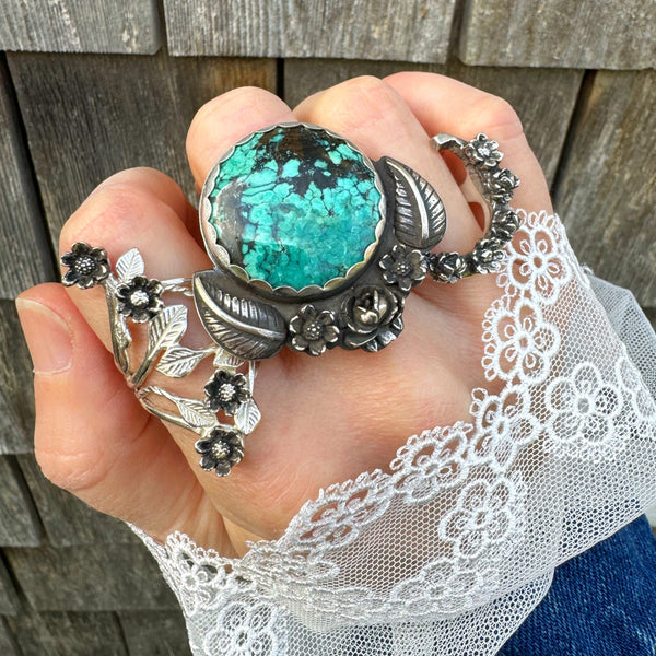 Turquoise Ring with Flowers
