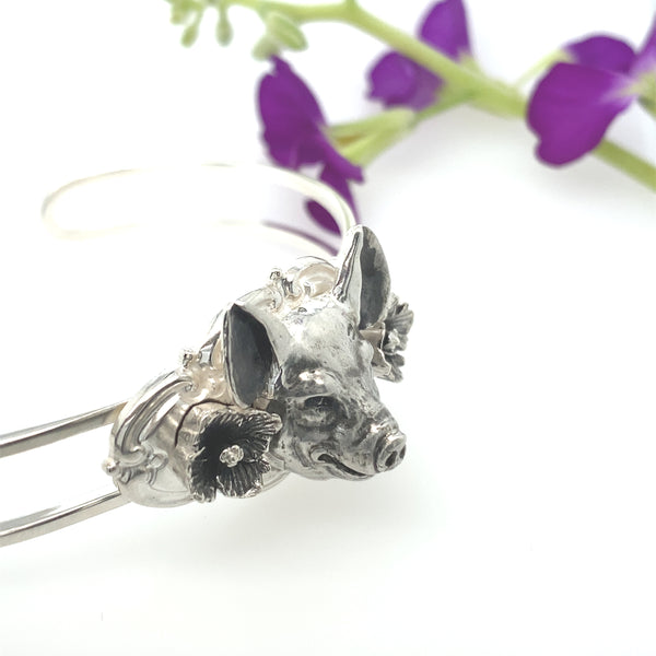 Pig Head Floral Bracelet with Flowers / Handmade by Ivry Belle Jewelry