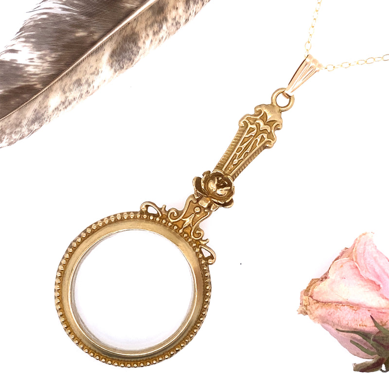 Rose Magnifying Glass Pendant Necklace