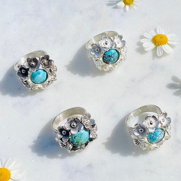 Turquoise Floral Cluster Ring