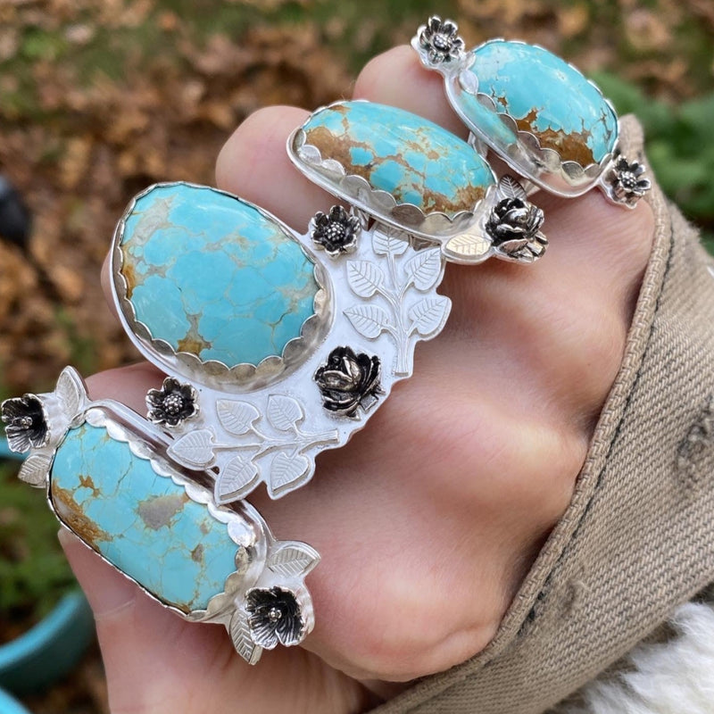 Harvest Moon Turquoise Floral Ring / Handmade by Ivry Belle Jewelry