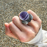 New Moon Quahog Shell Ring with a Daisy