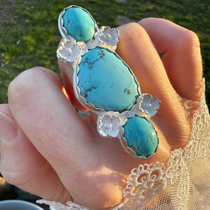 Turquoise Ring with Cosmo Flowers