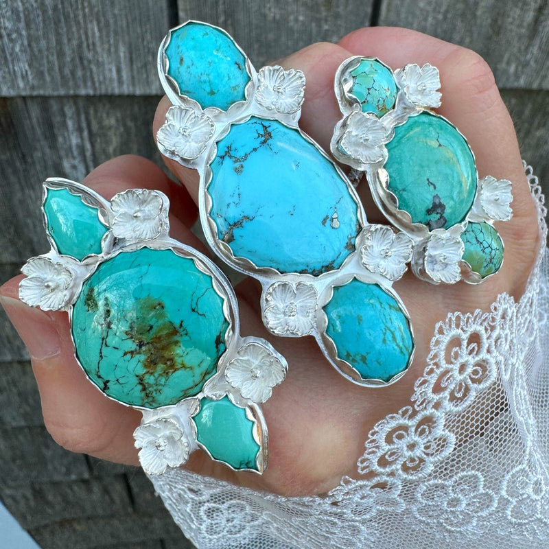 Turquoise Ring with Cosmo Flowers