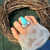 Turquoise Ring with a Rose and Leaves