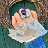 Amethyst Ring with a Rose and Leaves