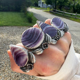 New Moon Quahog Shell Ring with a Daisy