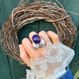 Amethyst Ring with a Rose and Leaves