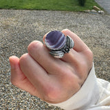 New Moon Quahog Shell Ring with a Daisy