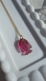 Pink Agate Fish Pendant Necklace