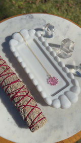 Pink Agate Dahlia Flower Charm Necklace