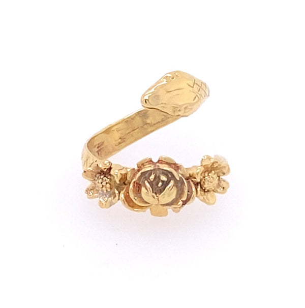 Anillo de serpiente floral de oro de 14 k / hecho a mano por Ivry Belle Jewelry