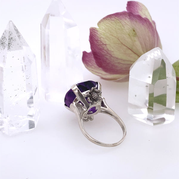 Amethyst Sterling Silver Ring with Daisies / Handmade By Ivry Belle Jewelry