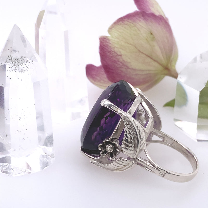 Sterling Silver Amethyst Ring w/ Leaves / Handmade by Ivry Belle Jewelry