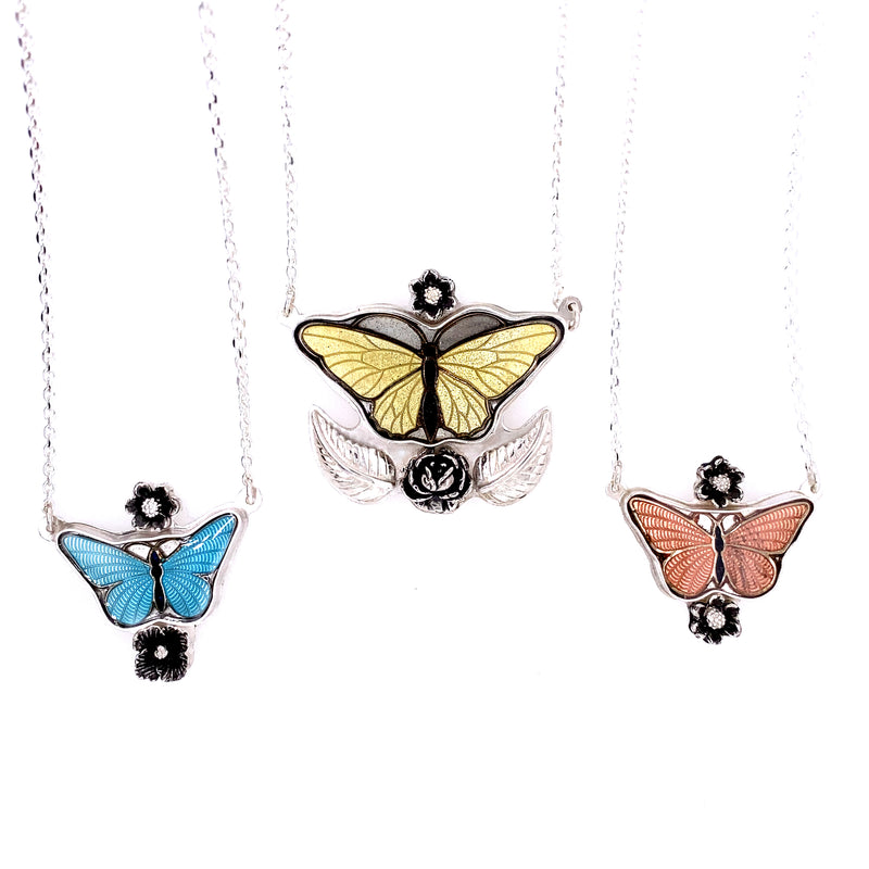 Orange Enamel Butterfly Pendant Necklace / Handmade by Ivry Belle Jewelry
