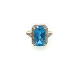 Anillo de diamantes y topacio azul de oro de 14K / Hecho a mano por Ivry Belle Jewelry