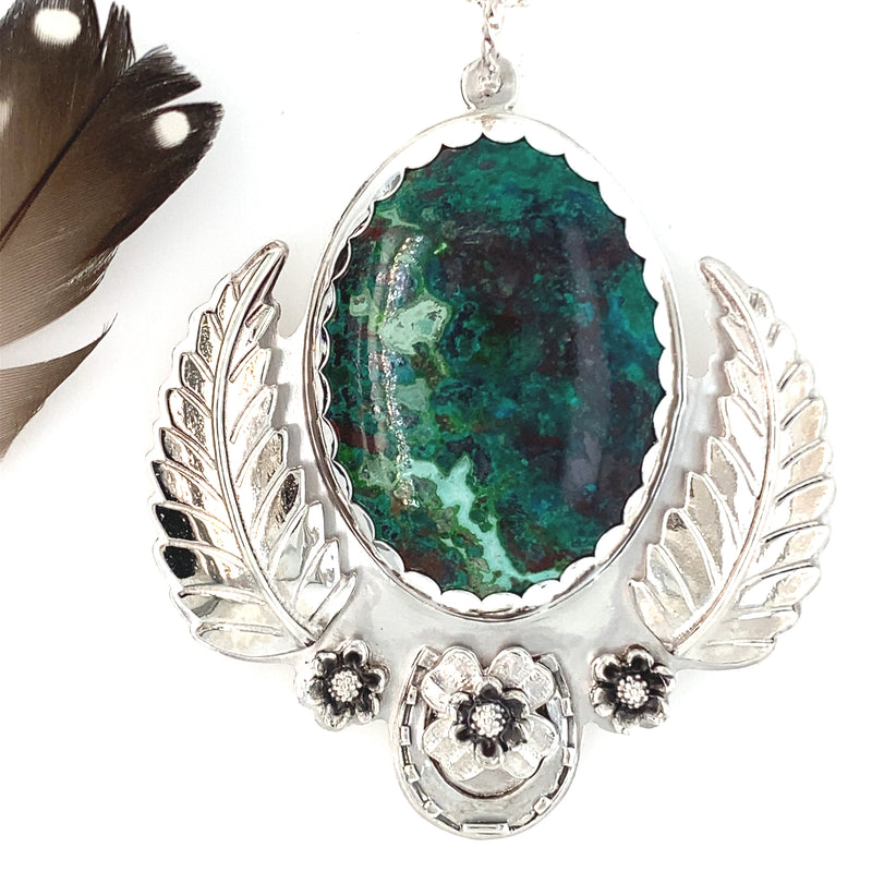 Harvest Moon Chrysocolla Pendant  / Handmade by Ivry Belle Jewelry