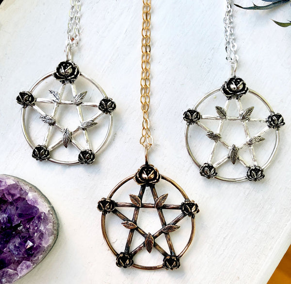 pentagram necklace with roses