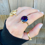 14k Gold Round Amethyst Ring with Daisy Flowers / Handmade by Ivry Belle Jewelry