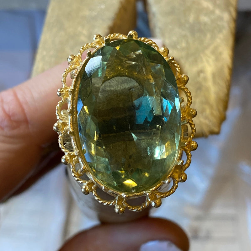 14k Gold Green Amethyst Ring