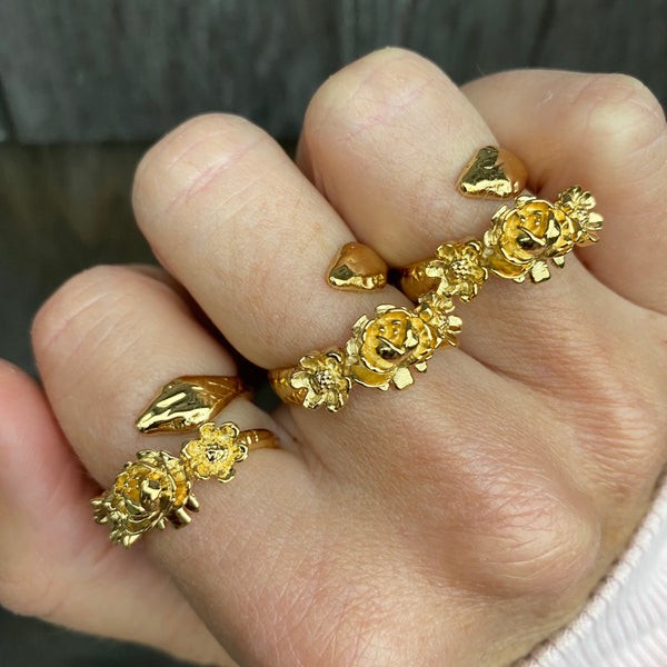 14k Gold Floral Snake Ring