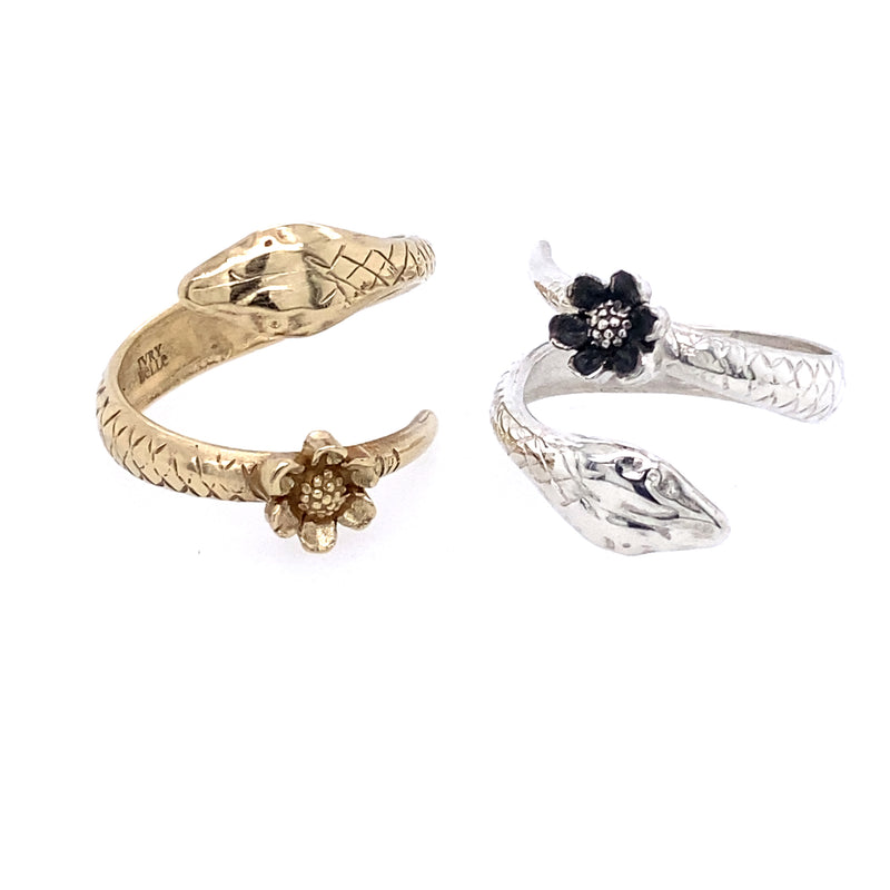 Snake Ring with Daisy Flower / Handmade by Ivry Belle Jewelry
