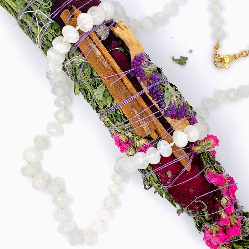 Rainbow Moonstone Silk Necklace / Hand Knotted by Ivry Belle Jewelry