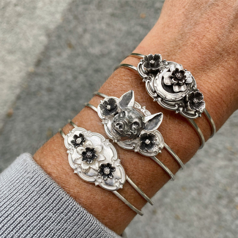 Pig Head Floral Bracelet with Flowers / Handmade by Ivry Belle Jewelry