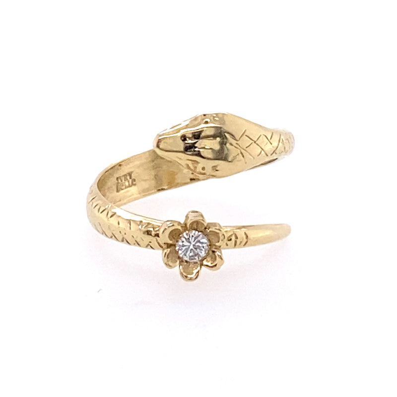 Early 20th Century 14ct Gold Snake Ring with a Diamond in it's Head &  Emerald Eyes (185W) | The Antique Jewellery Company