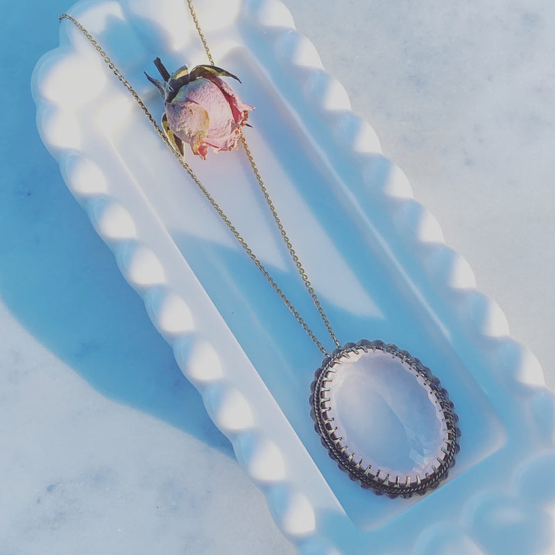 14k gold rose quartz necklace with chain