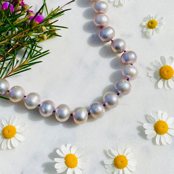 Lavender Pearl Silk Necklace / Hand Knotted by Ivry Belle Jewelry