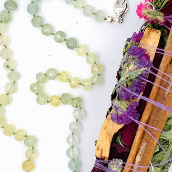 Prehnite Silk Necklace/ Hand Knotted by Ivry Belle Jewelry
